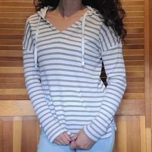 Sonoma Striped Lightweight Hoodie Tan & White Top